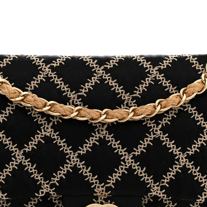 Chanel Satin Wild Stitch Medium Single Flap Black Beige 8 of 11
