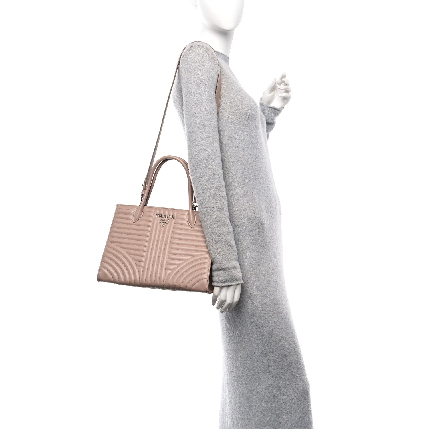 Prada Soft Calfskin Impunture Diagramme Tote Cipria 2 of 9