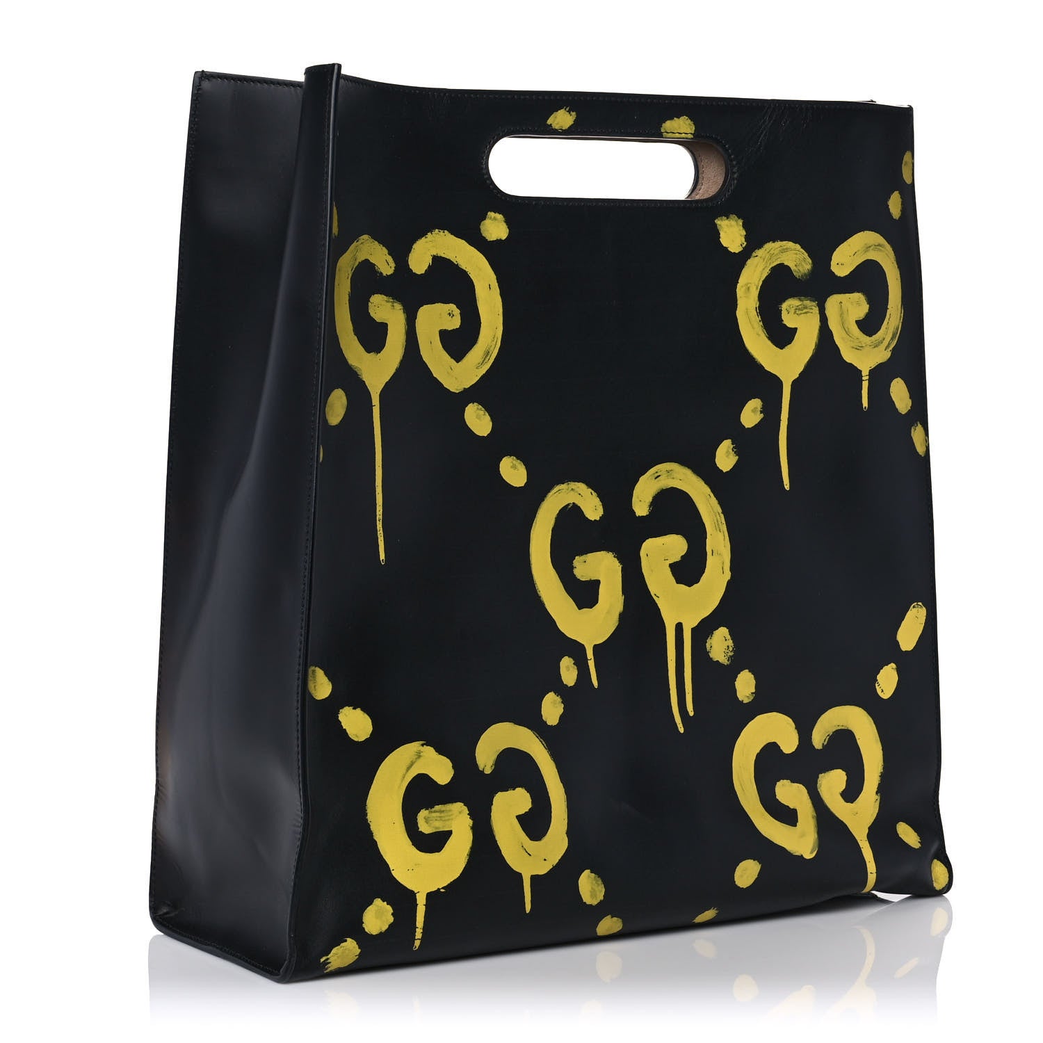 Gucci Calfskin GucciGhost Real Large XL Tote Black Yellow 3 of 9