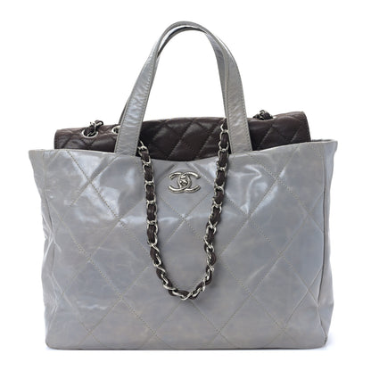 Chanel Glazed Calfskin Quilted Portobello Tote Grey Dark Brown 1 of 9