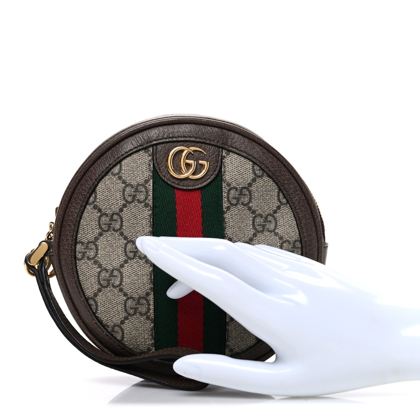 GG Supreme Monogram Web Ophidia Circle Wristlet Beige New Acero