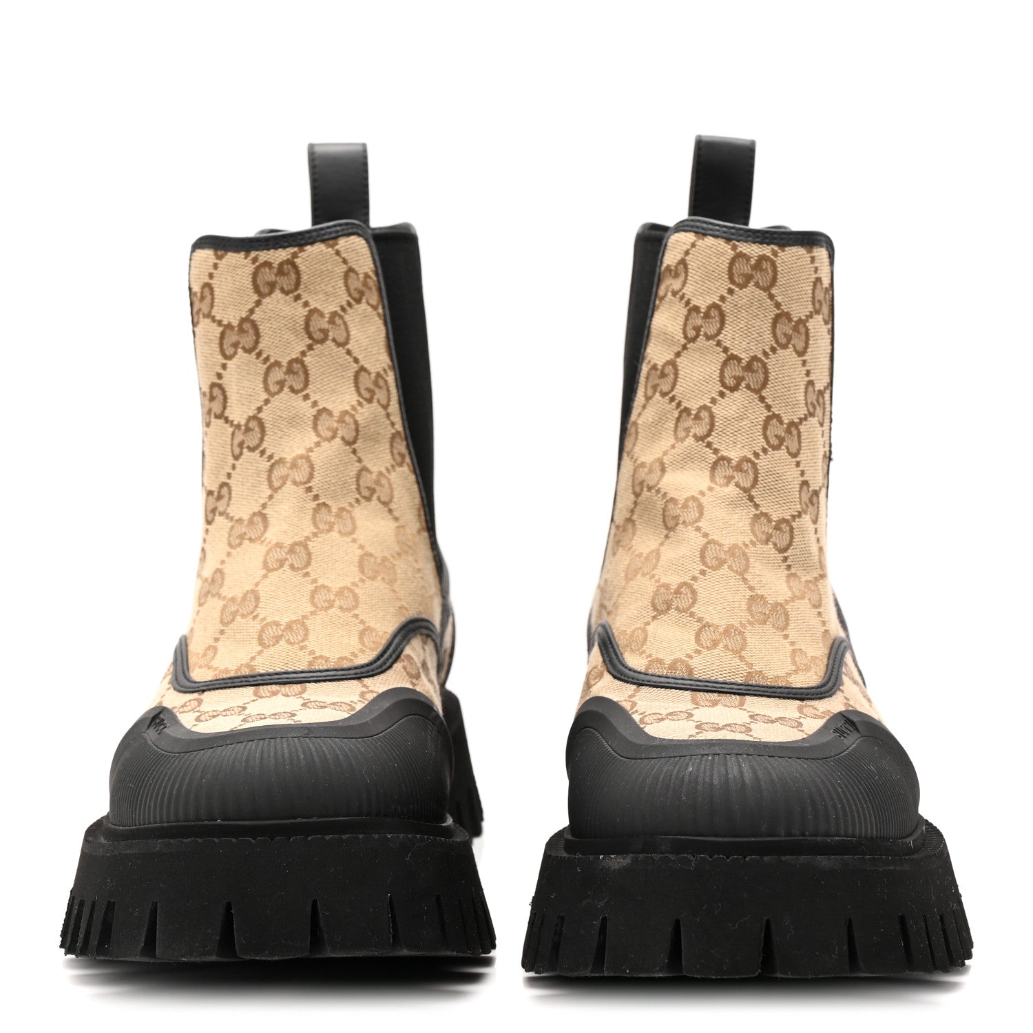 Gucci Monogram GG Mens Novo GG Canvas Chelsea Boots 10 Camel Ebony