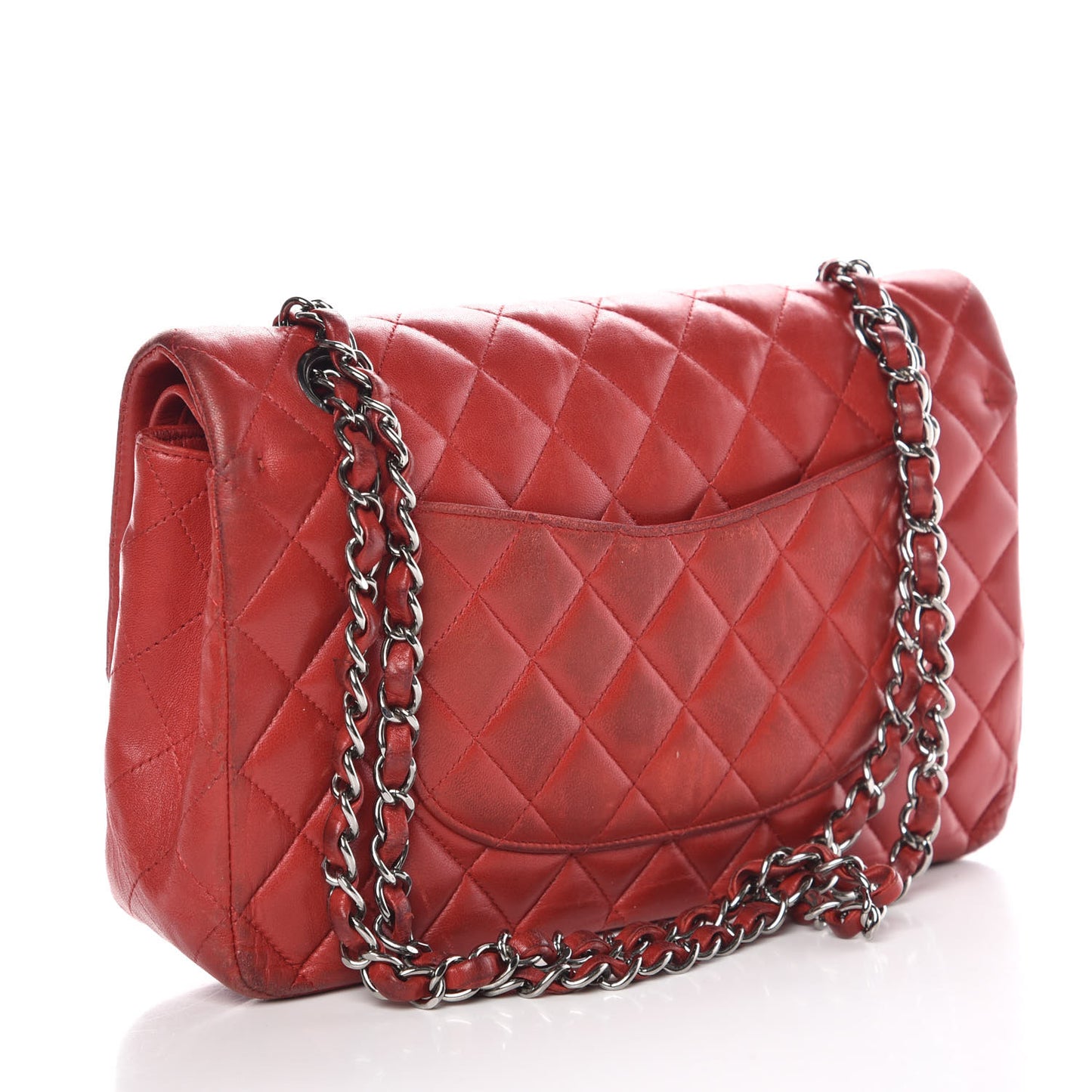 Lambskin Quilted Medium Double Flap Red