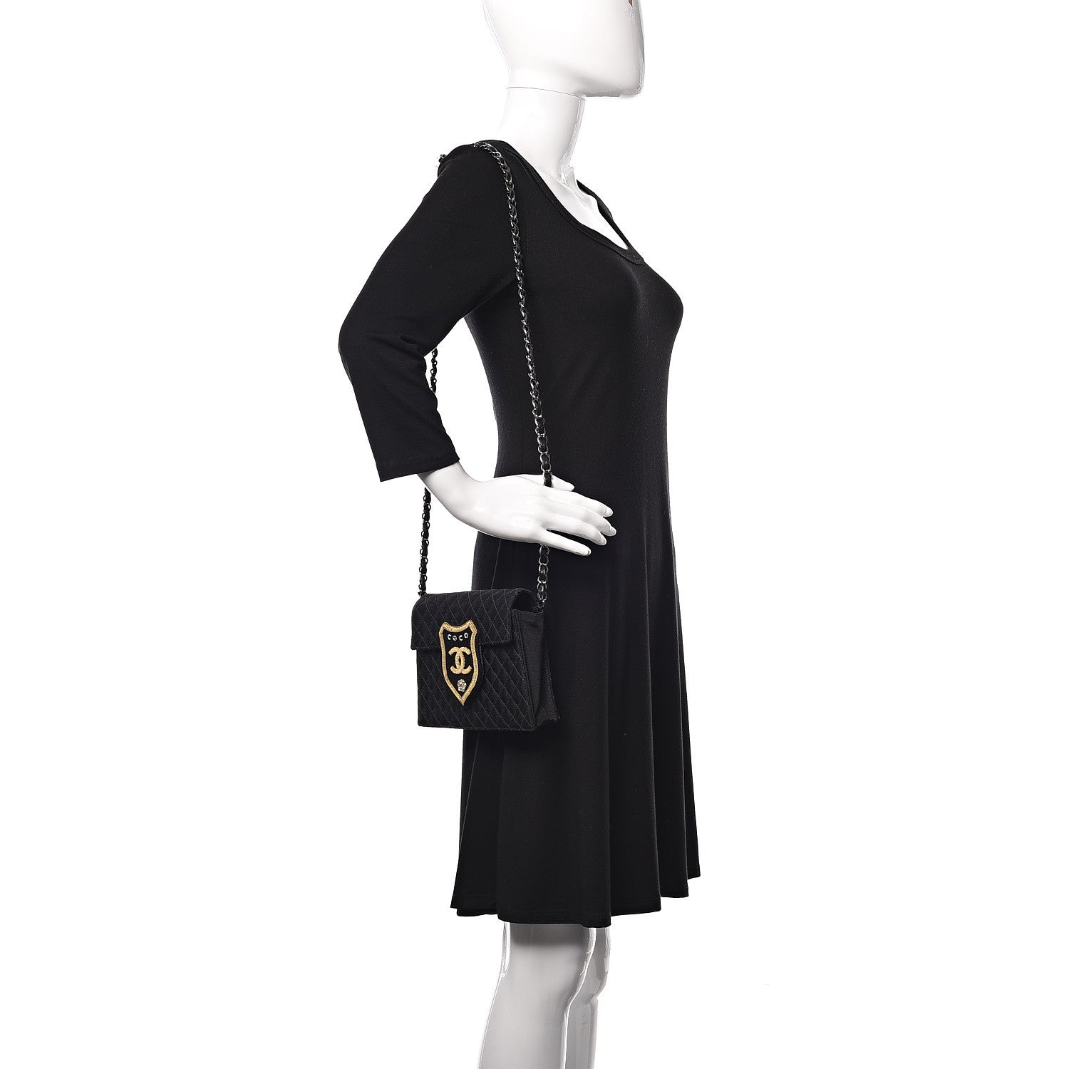 Chanel Grosgrain Quilted Embroidered Patch Flap Black 2 of 15