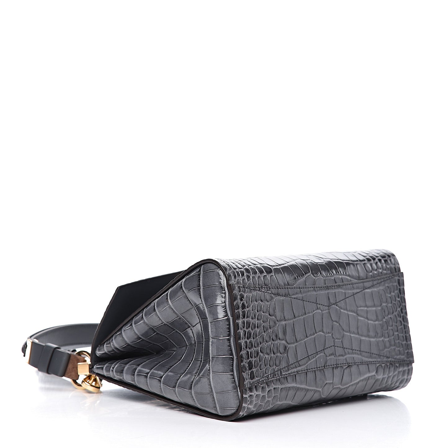 Calfskin Crocodile Embossed Small Mystic Shoulder Bag Storm Grey