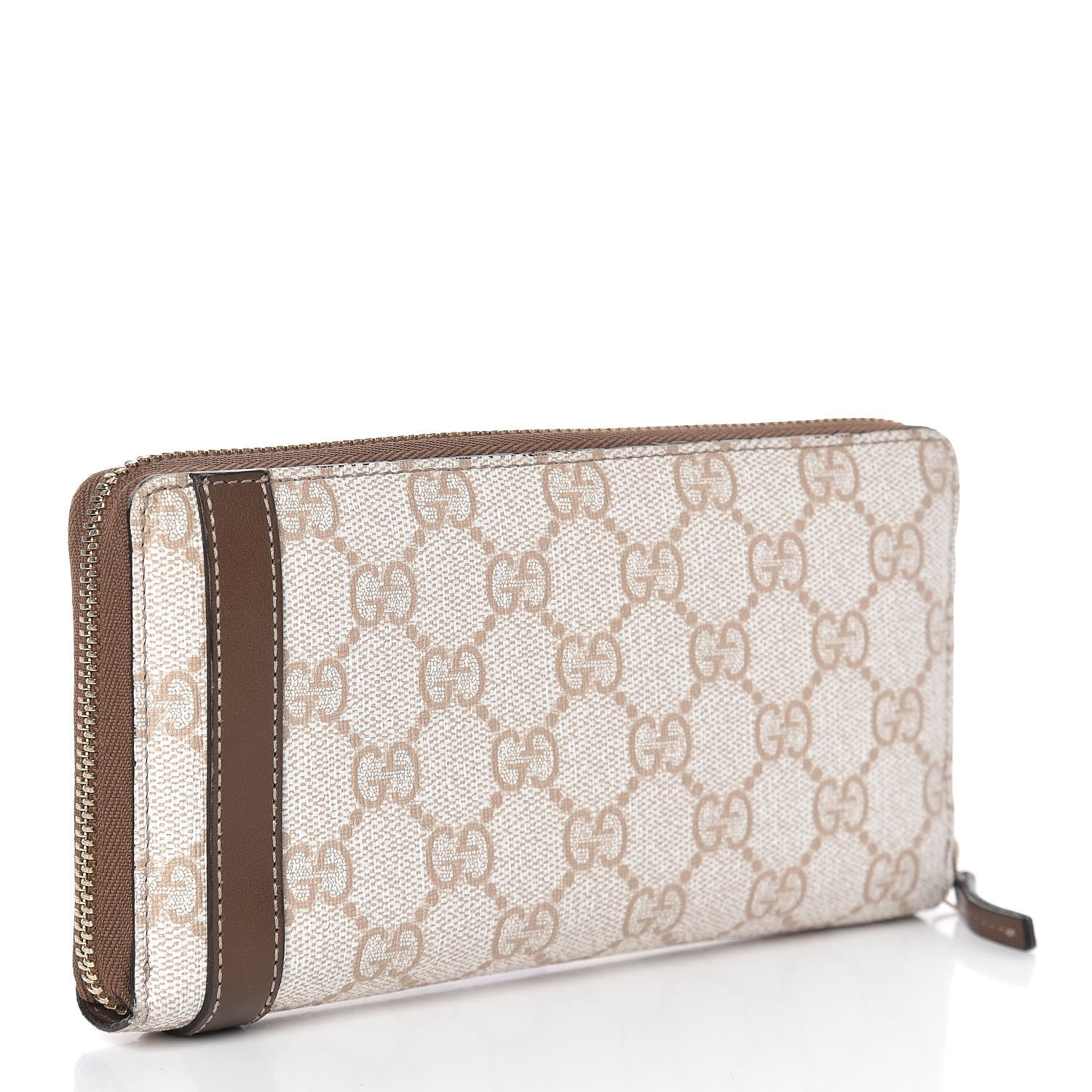 Gucci GG Supreme Monogram Calfskin Nice Zip Around Wallet New Mystic White Beige Brown 3 of 17