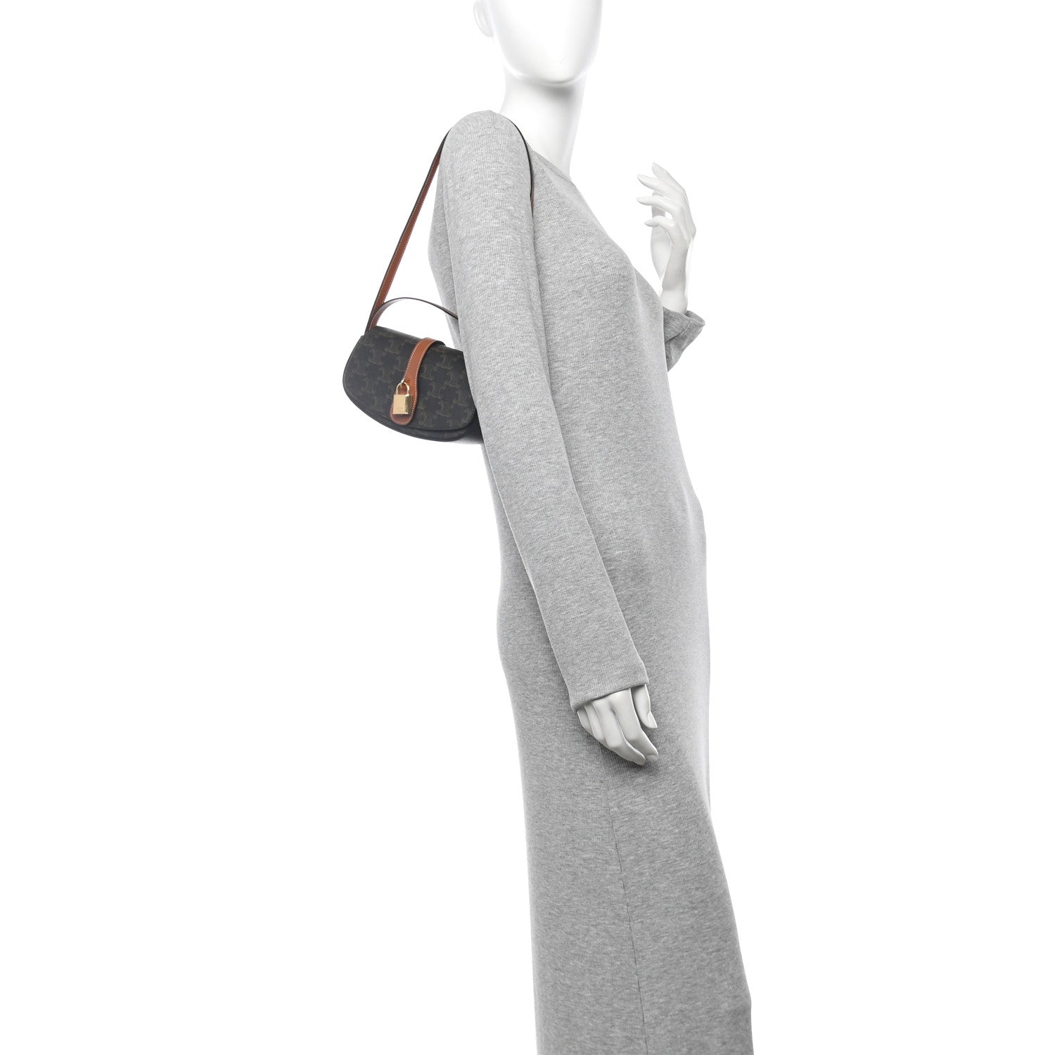 Celine Triomphe Canvas Calfskin Tabou Clutch on Strap Tan 1734807