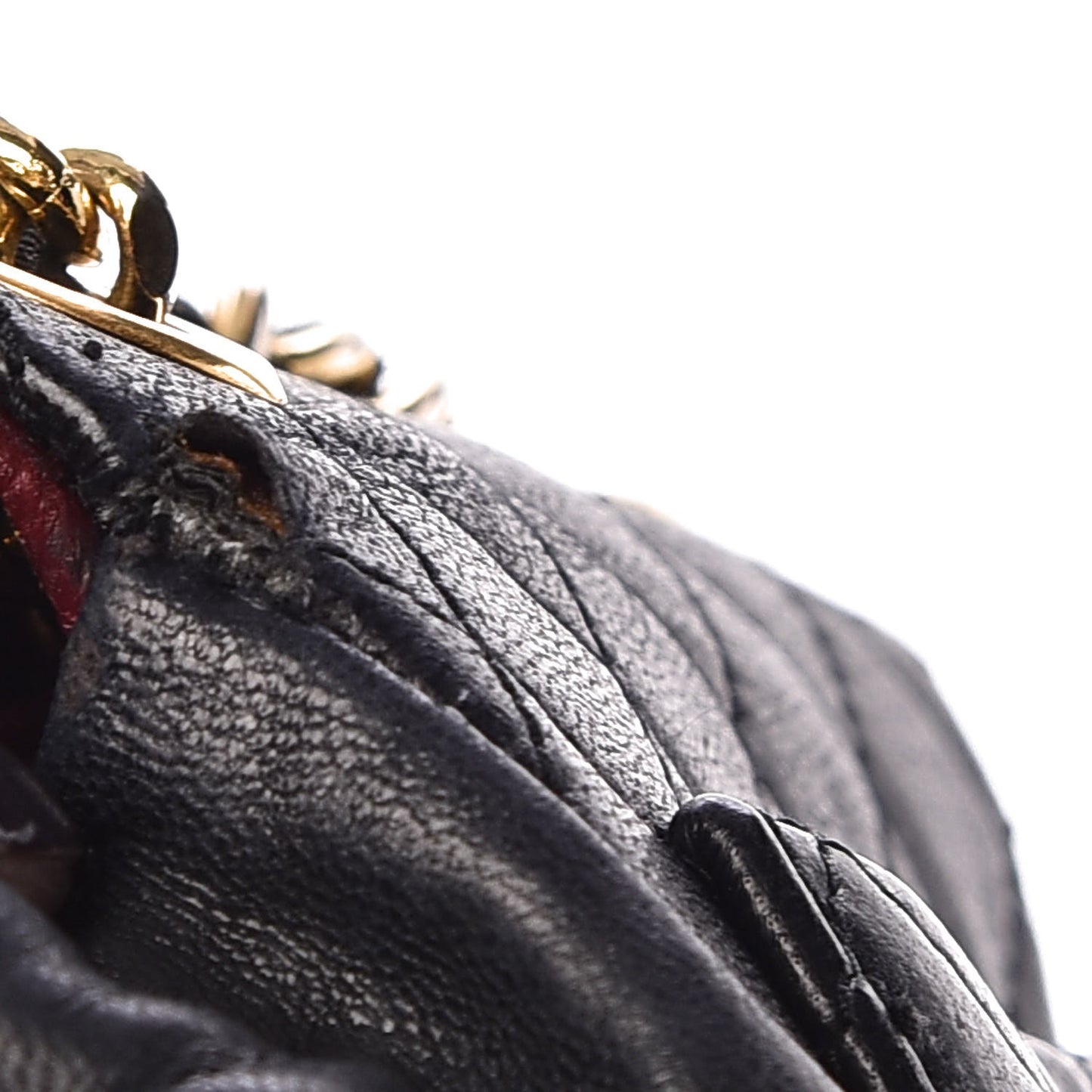 Calfskin Quilted Mini Pouch Bag Charm Keychain Black