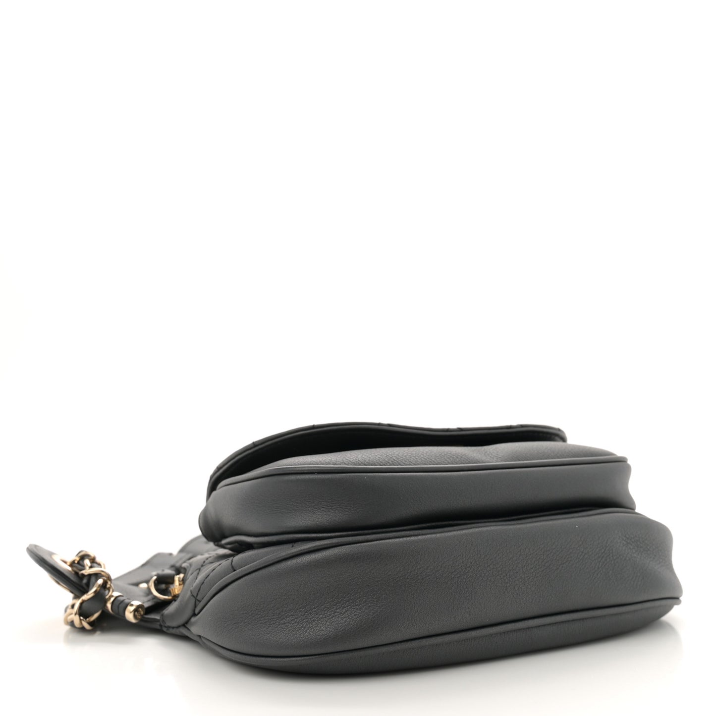 Metallic Calfskin Flap Chain Waist Bag Ruthenium