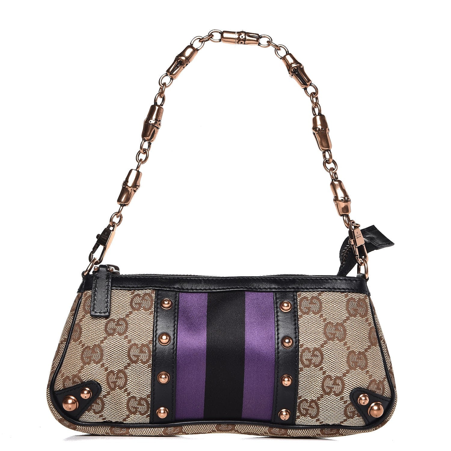 Gucci Monogram Web Studded Chain Clutch Purple 1 of 8