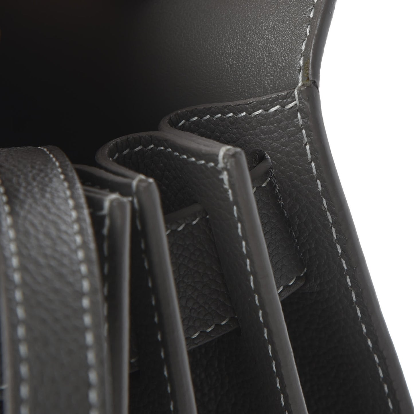 Grained Calfskin Topstitch Small Sac De Jour Grey