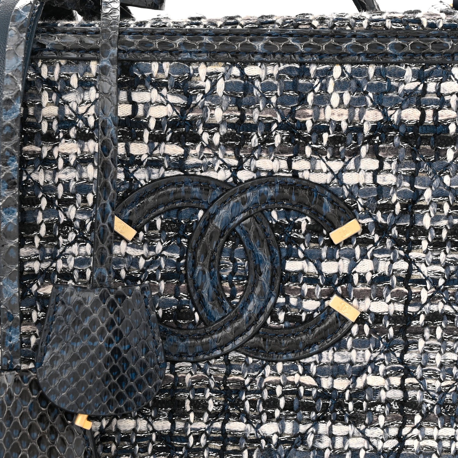 Chanel Tweed Snakeskin Quilted Medium CC Filigree Vanity Case Dark Navy 8 of 10