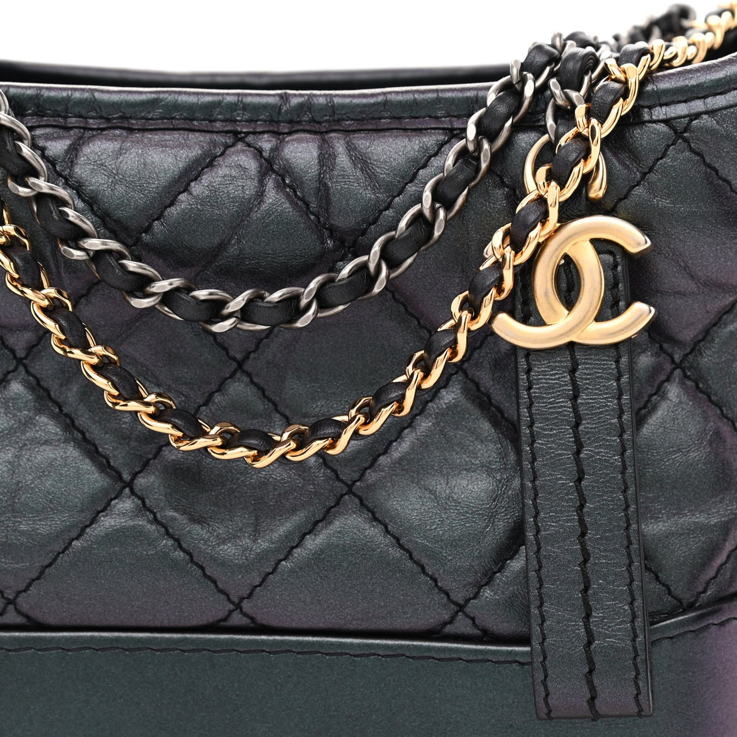 Iridescent Aged Calfskin Quilted Small Gabrielle Hobo Black