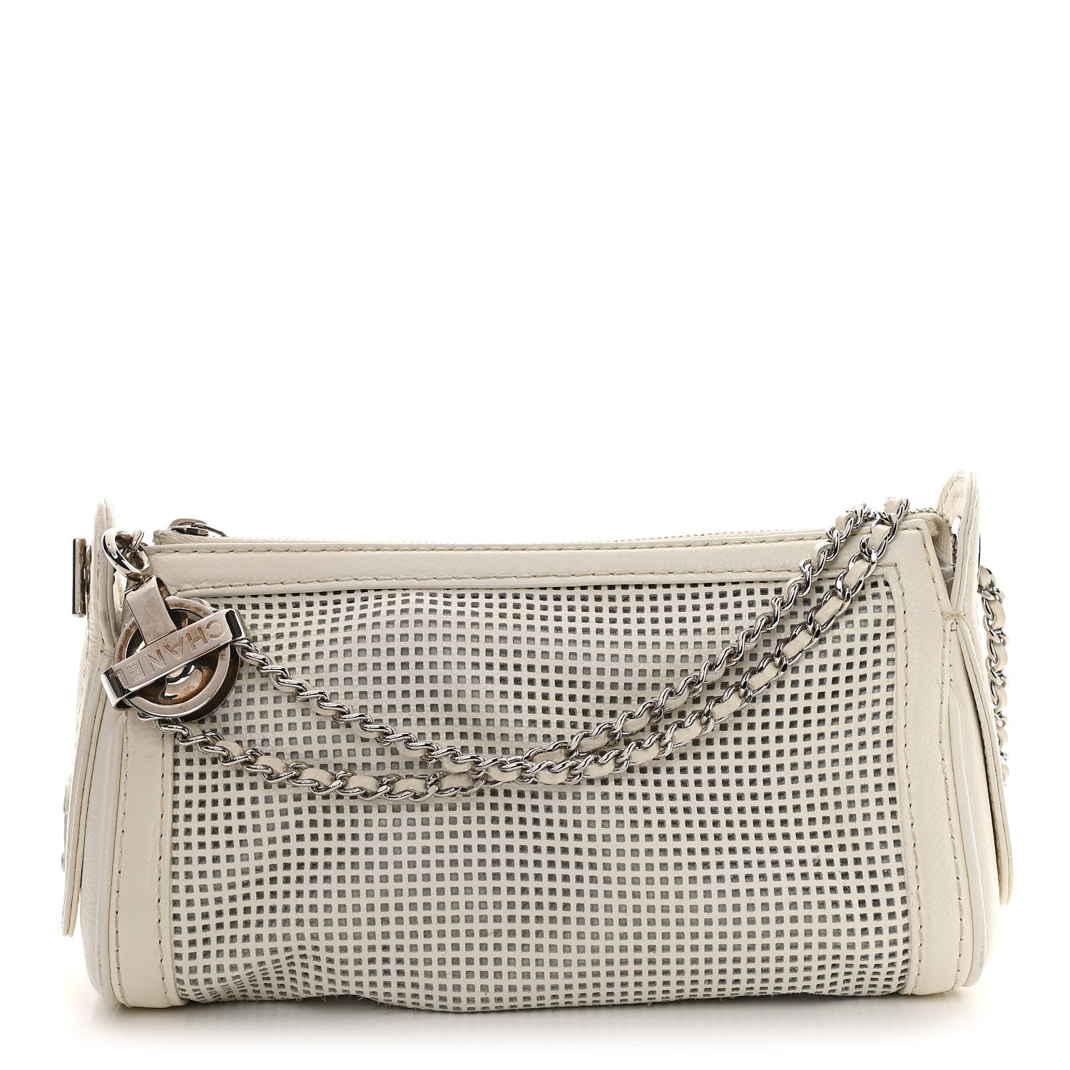 Chanel Caviar Perforated Pulley Shoulder Bag White 1 of 18