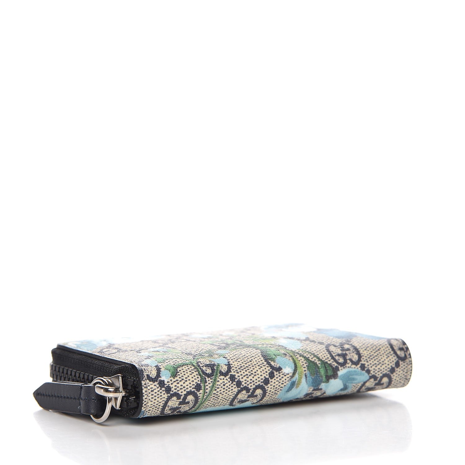 Gucci GG Supreme Monogram Blooms Zip Around Card Case Wallet Beige Blue Navy 4 of 7