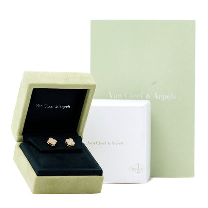 Van Cleef & Arpels 18K Yellow Gold Mother of Pearl Sweet Alhambra Earrings 5 of 5