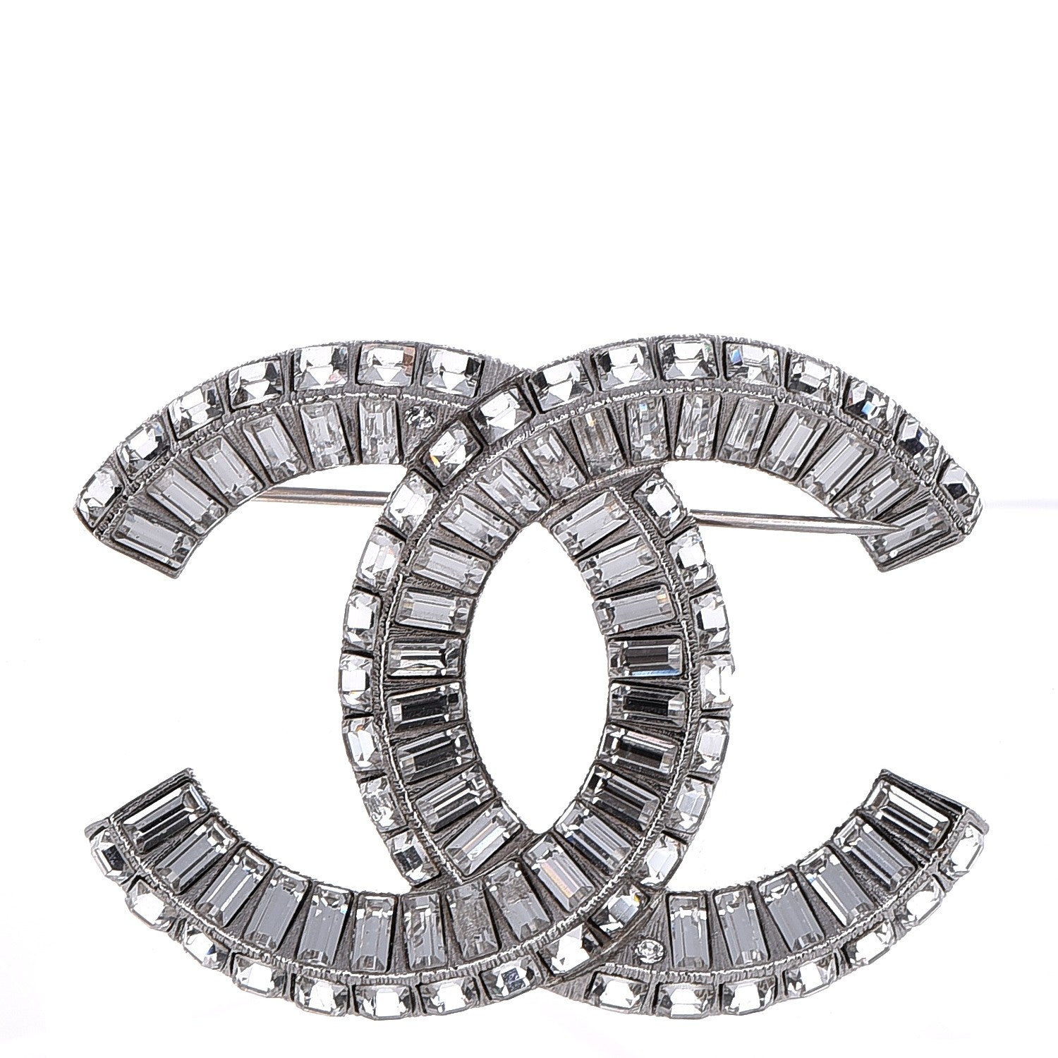 Chanel Baguette Crystal CC Brooch Silver 1 of 5