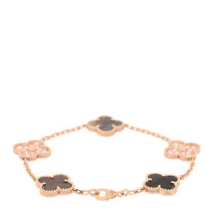 Van Cleef & Arpels 18K Rose Gold Diamond Gray Mother of Pearl 5 Motifs Vintage Alhambra Bracelet 2 of 3