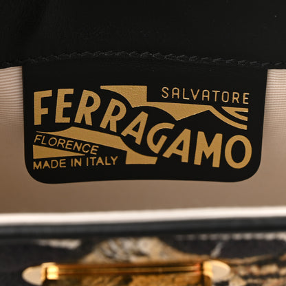 Salvatore Ferragamo Canvas Calfskin Tiger Print Gancini Small 2-Way Iconic Top Handle Bag Black Multicolor 7 of 11