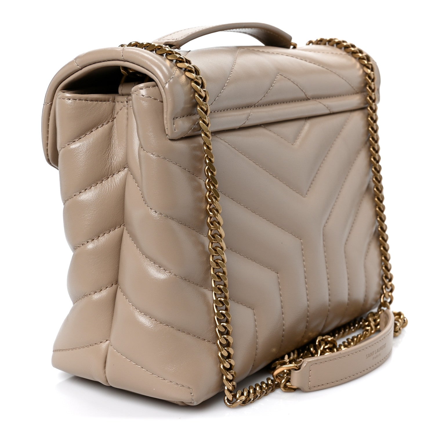 Saint Laurent Calfskin Y Quilted Monogram Small Loulou Chain Satchel Dark Beige 3 of 11