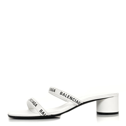 Balenciaga Smooth Calfskin Allover Logo Slide Sandals 41 White Black 1 of 10