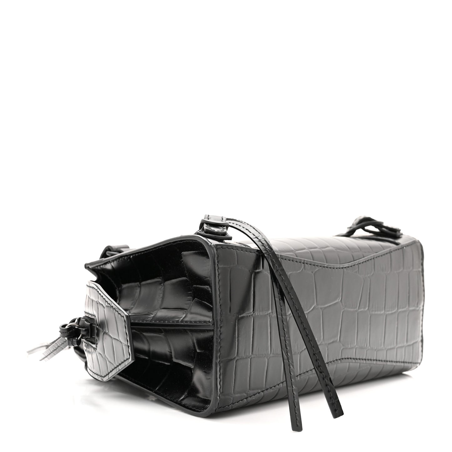 Semi Shiny Calfskin Crocodile Embossed Neo Classic Black Hardware Mini City Black