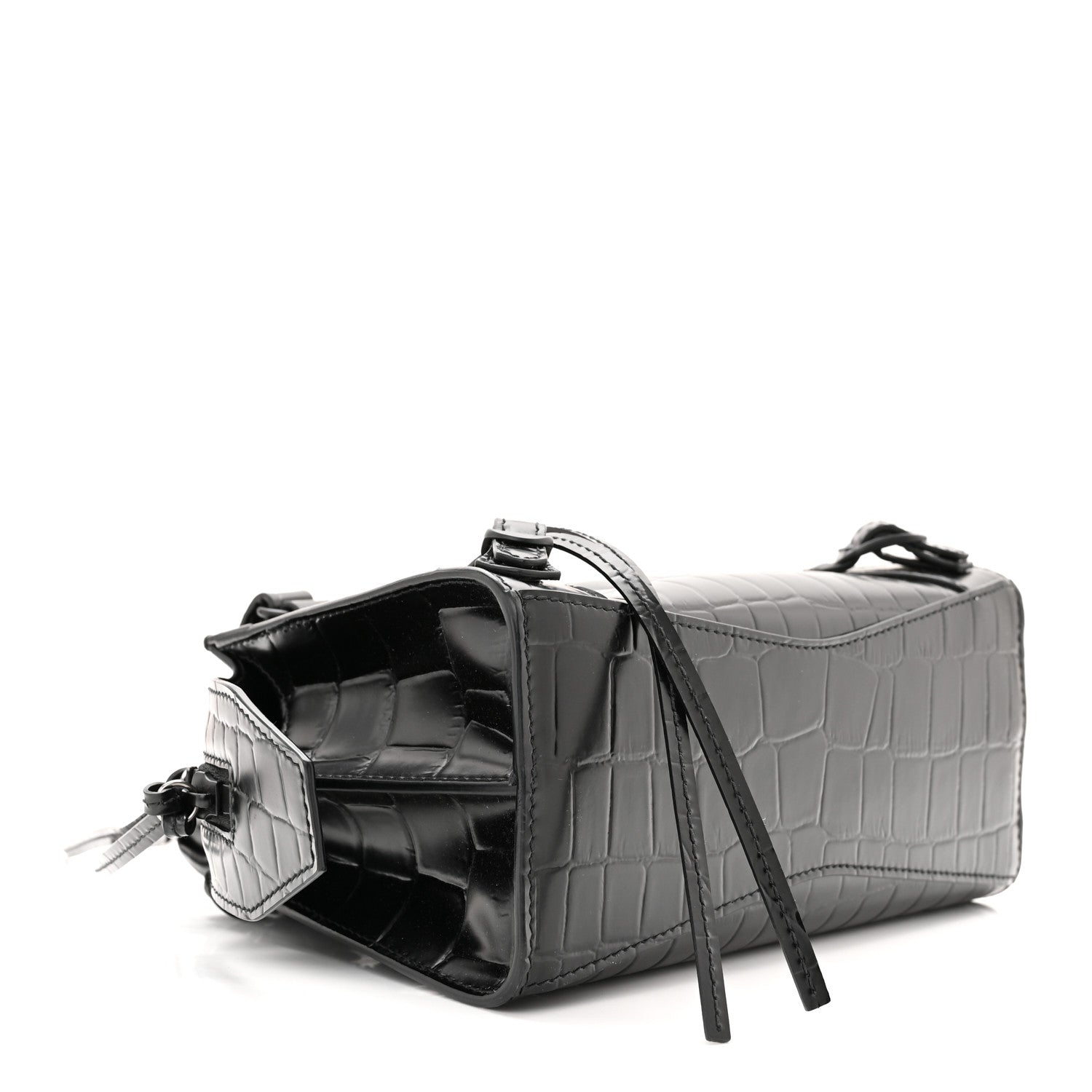 Balenciaga Semi Shiny Calfskin Crocodile Embossed Neo Classic Black Hardware Mini City Black 4 of 10