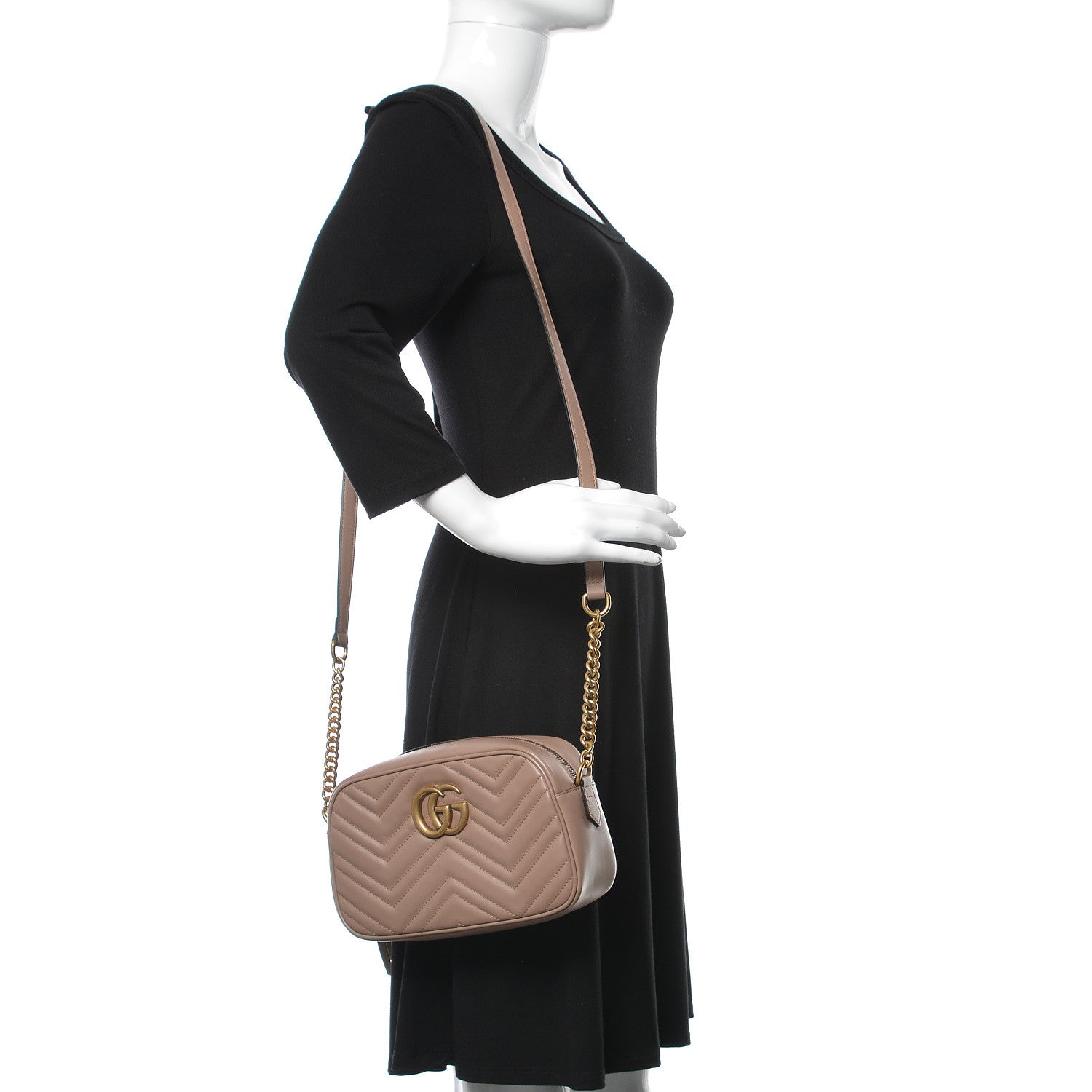 Gucci Calfskin Matelasse Small GG Marmont Chain Shoulder Bag Taupe 2 of 9