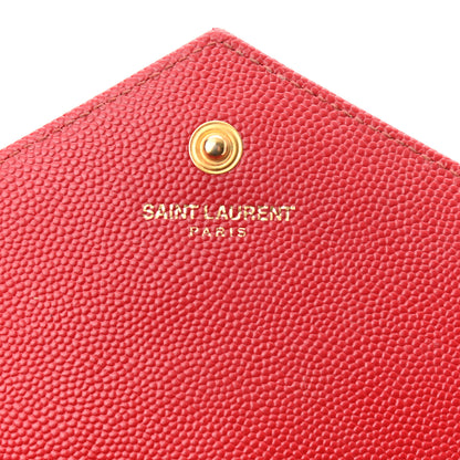 Saint Laurent Grain De Poudre Matelasse Chevron Monogram Chain Wallet Red 6 of 11
