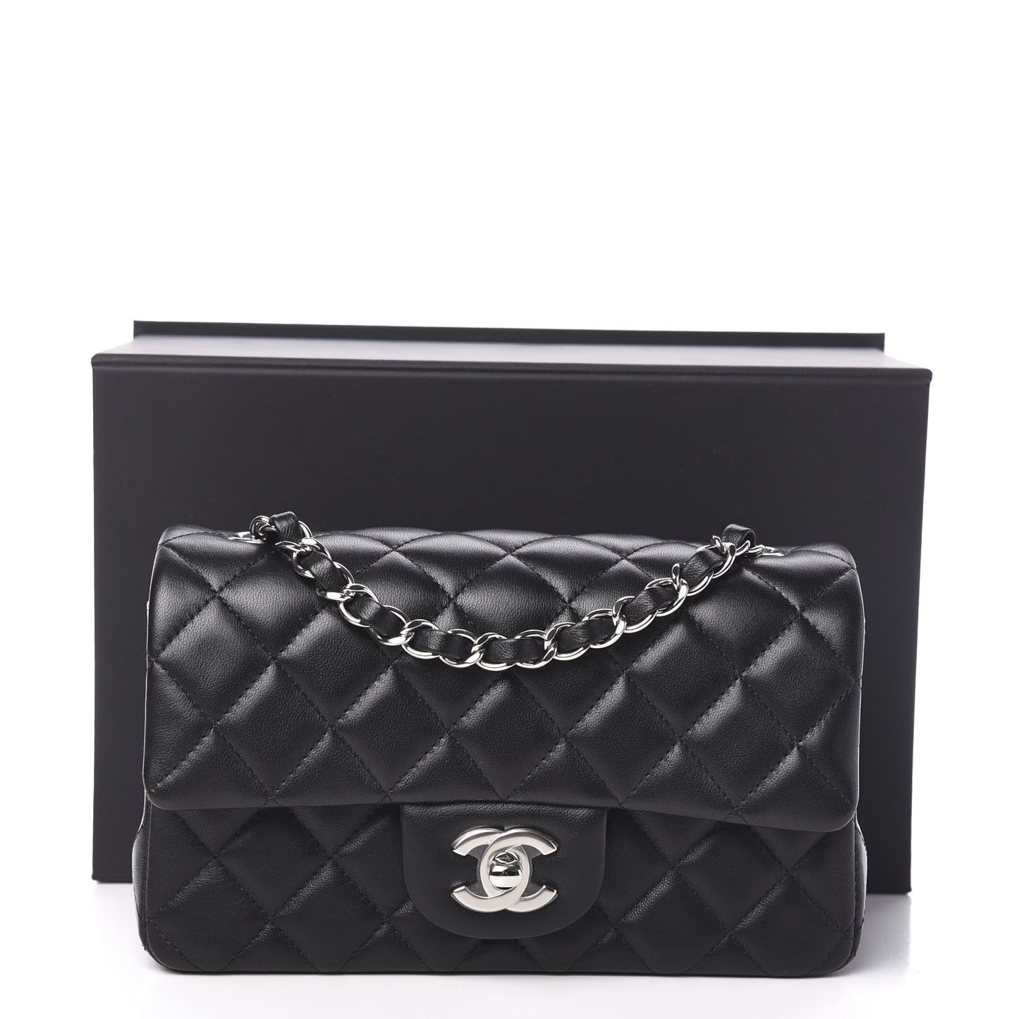 Lambskin Quilted Mini Rectangular Flap Black