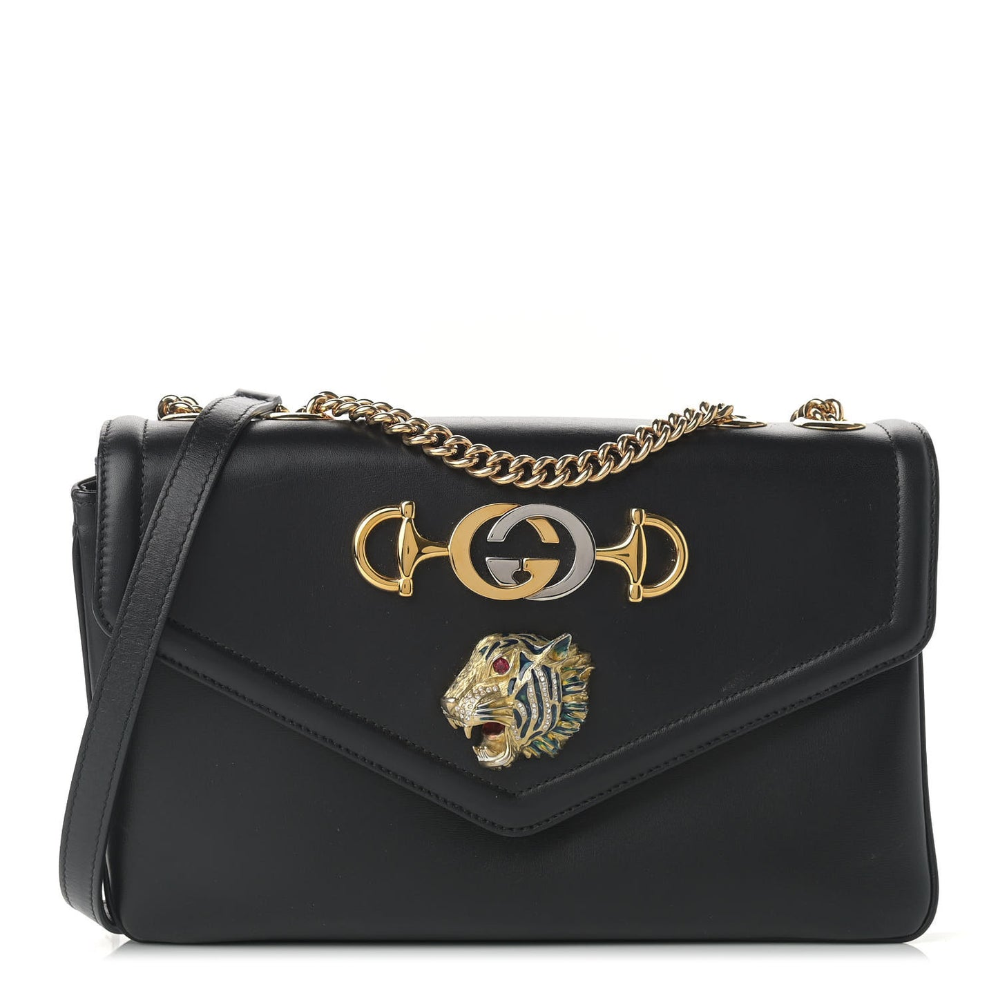 Vitello Palmellato Lux Crystal Medium Rajah Shoulder Bag Black