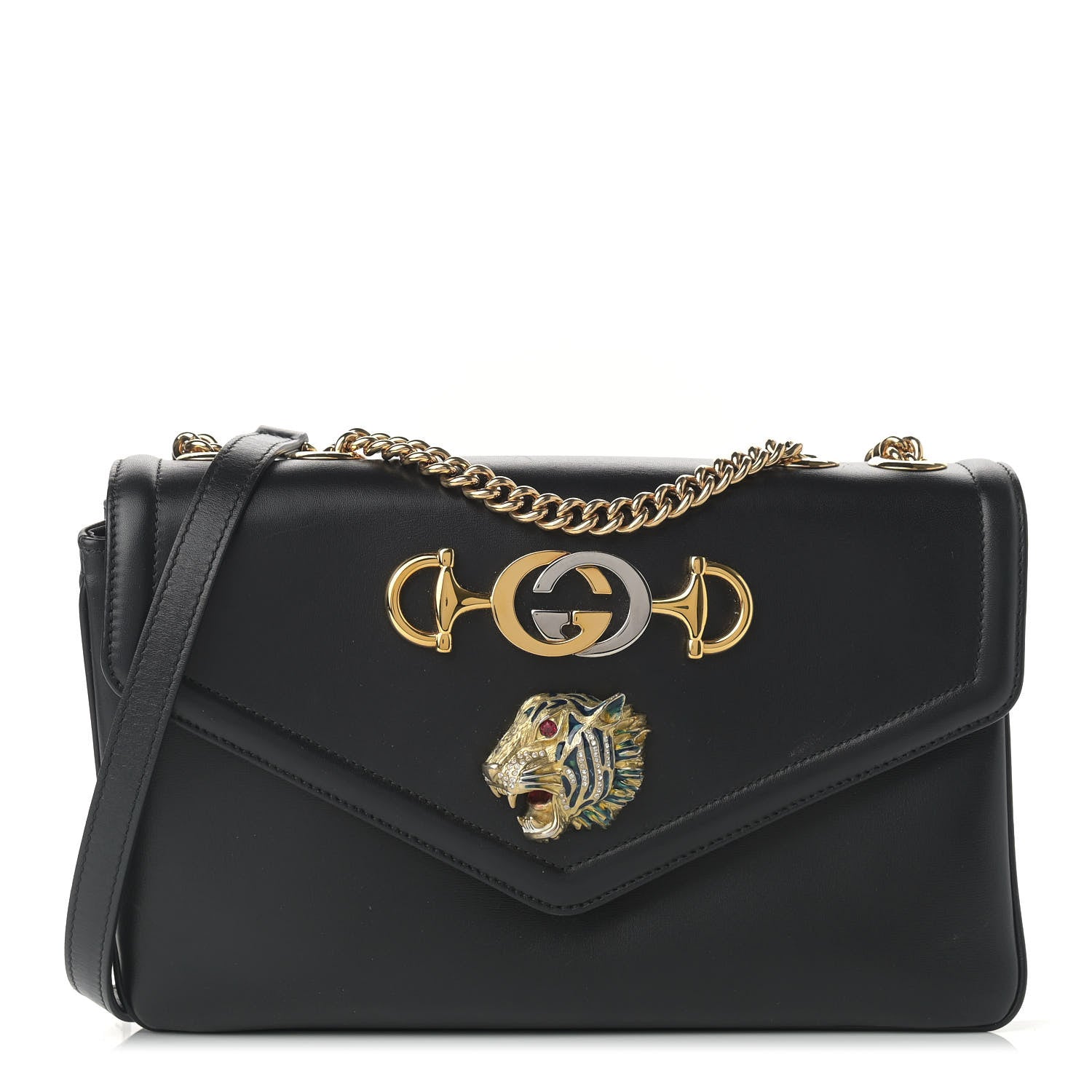 Gucci Vitello Palmellato Lux Crystal Medium Rajah Shoulder Bag Black 1 of 15