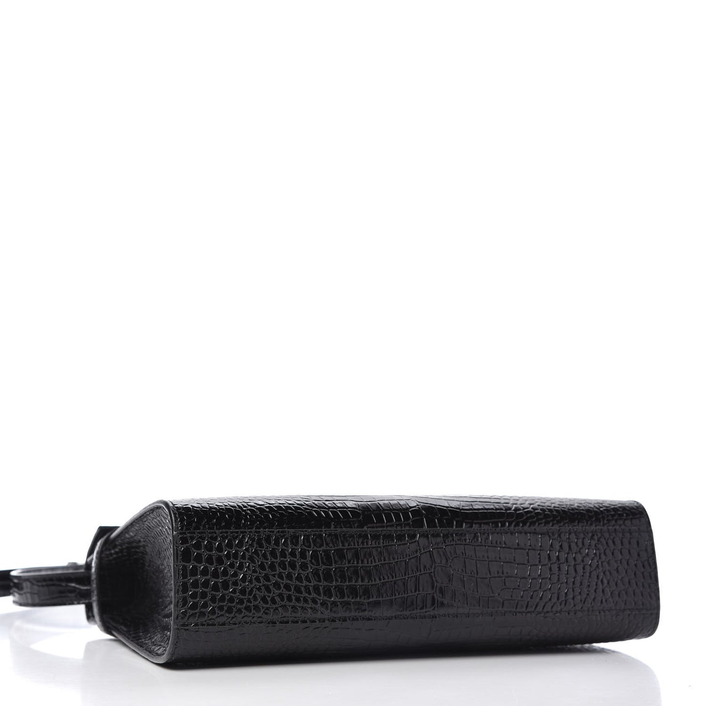 Shiny Calfskin Crocodile Embossed Manhattan Baguette Black