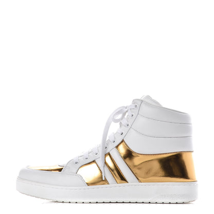 Gucci Calfskin Miro Soft Mens Glow Light High Top Sneakers 8.5 White Gold 1 of 16