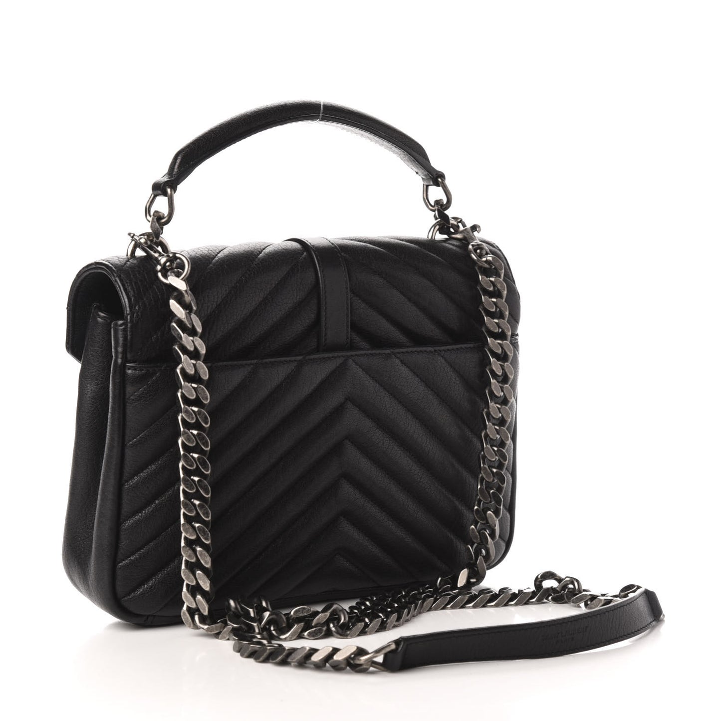 Sheepskin Matelasse Chevron Monogram Medium College Bag Black