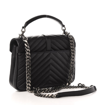 Saint Laurent Sheepskin Matelasse Chevron Monogram Medium College Bag Black 3 of 14