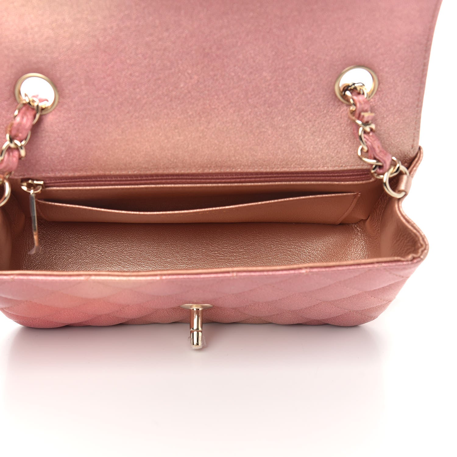 Chanel Metallic Lambskin Quilted Ombre Mini Rectangular Flap Pink 5 of 10
