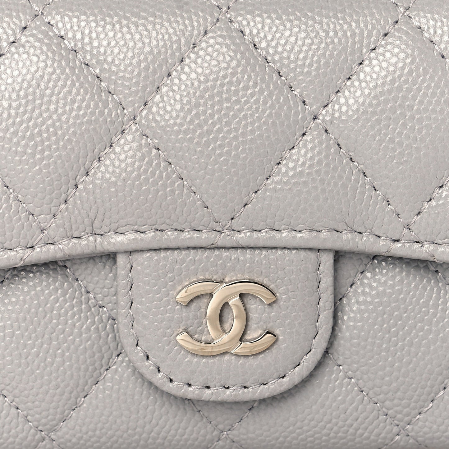 Caviar Quilted Flap Card Holder Wallet Grey