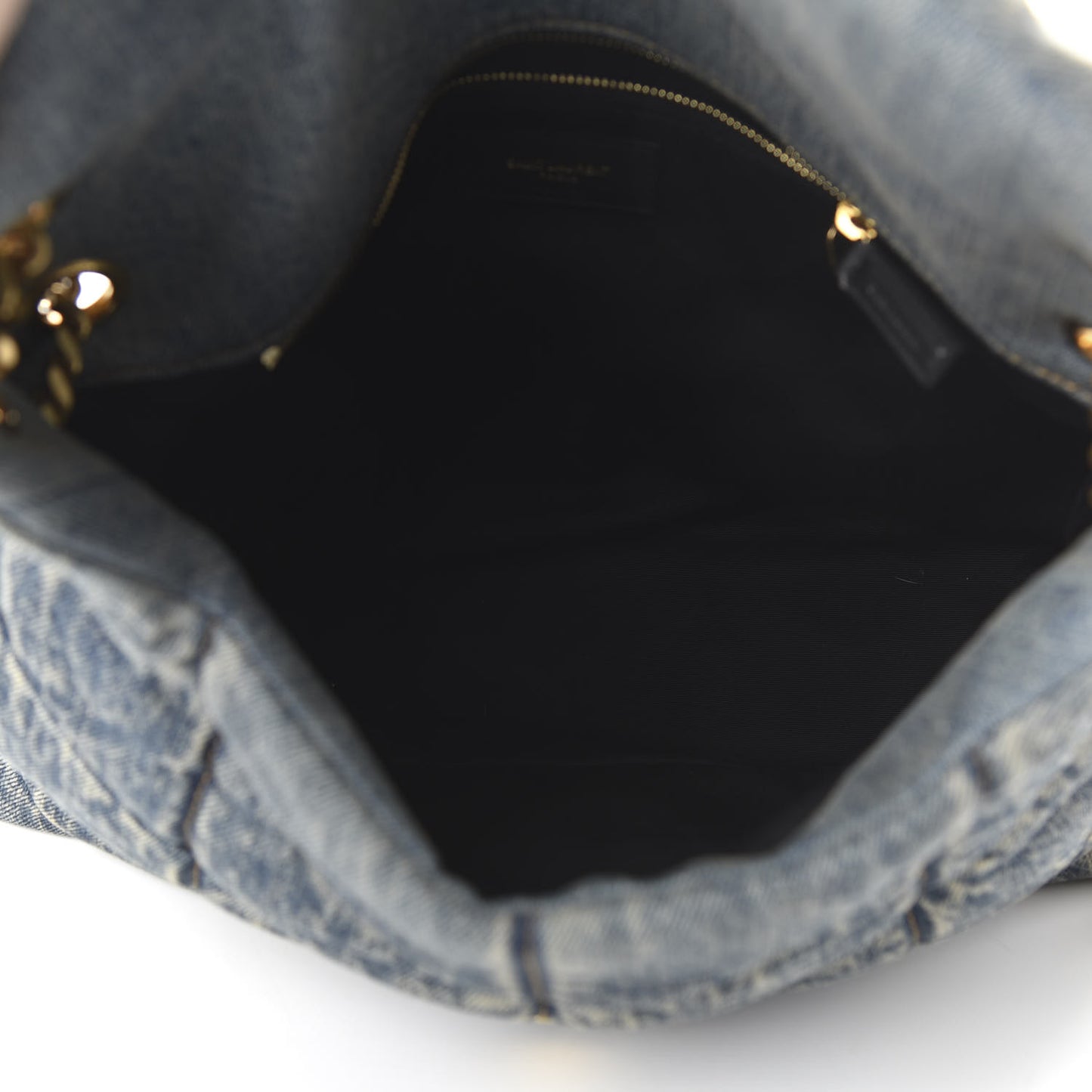 Denim Quilted Medium Loulou Puffer Monogram Chain Satchel Blue Black