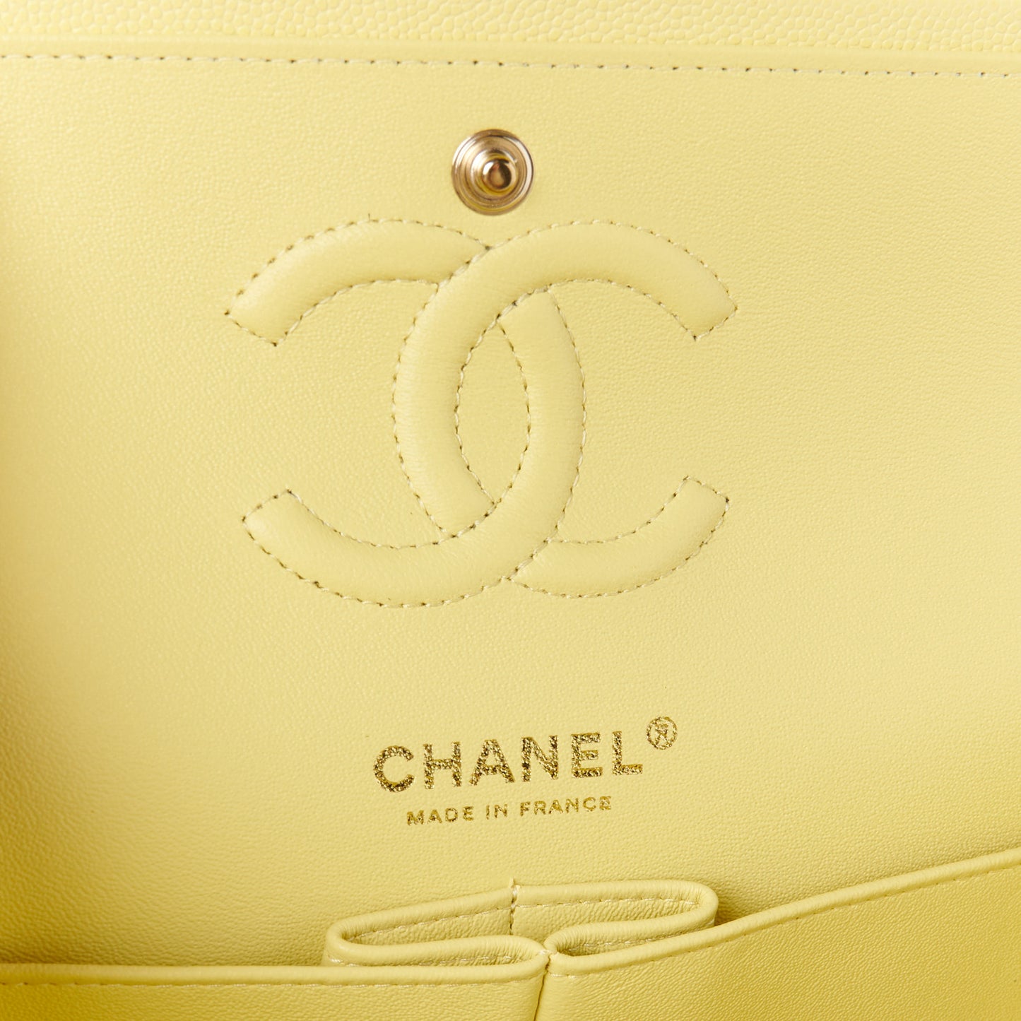 Caviar Quilted Small Double Flap Light Yellow