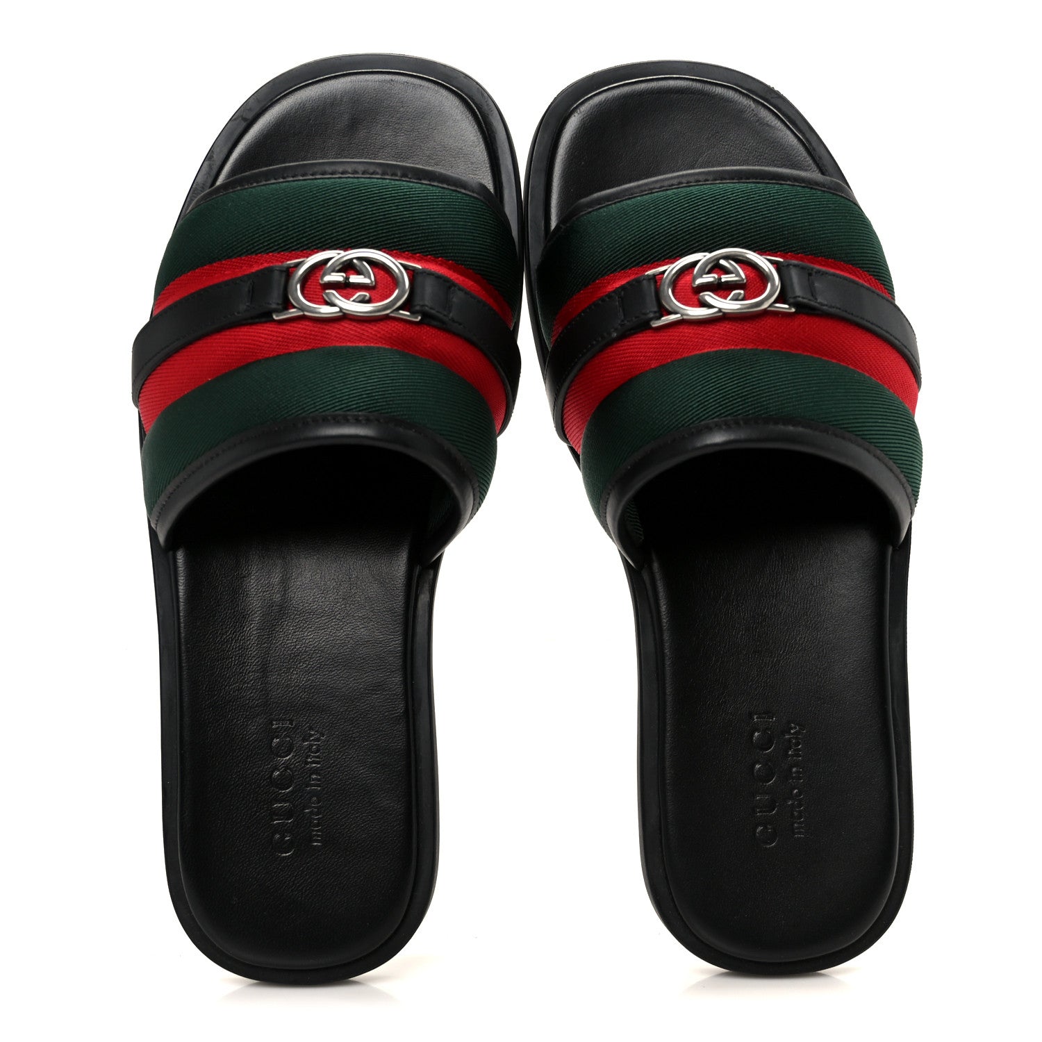 Gucci Nylon Calfskin Web Interlocking G Mens Maverik Slide Sandals 41 Black Green Red 2 of 9