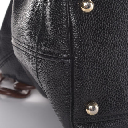 Chanel Caviar CC Wood Chain Hobo Black 10 of 11
