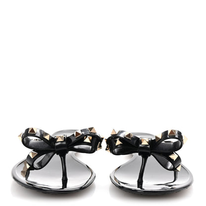 Valentino Garavani PVC Jelly Rockstud Bow Thong Sandals 39 Black 3 of 9