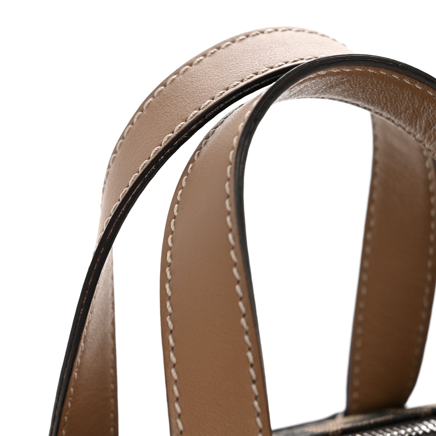 Recycled Fabric Jacquard Vitello Grace FF 1974 Mini O'Lock Bowling Bag Tobacco Moro Sand