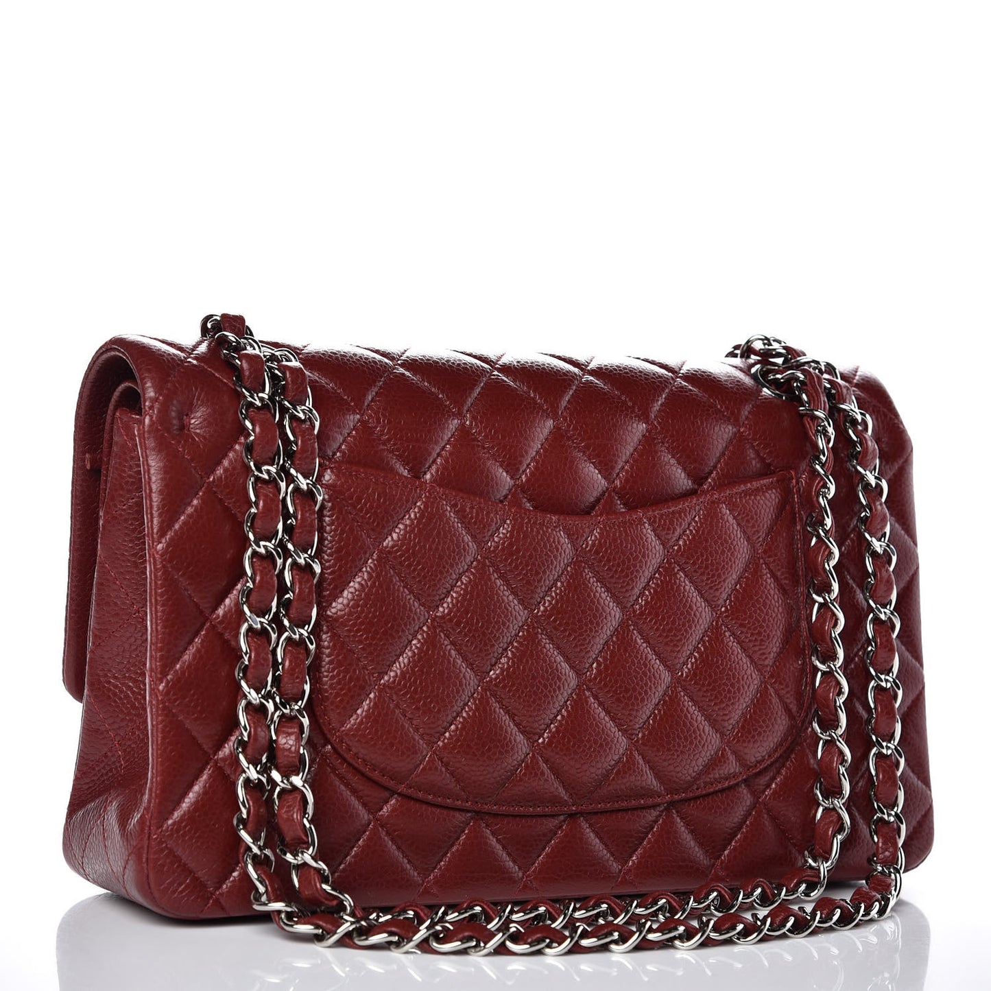 Caviar Quilted Medium Double Flap Dark Red
