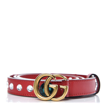 Gucci Calfskin Crystal Embellished Double G Belt 80 32 Hibiscus Red 1 of 7