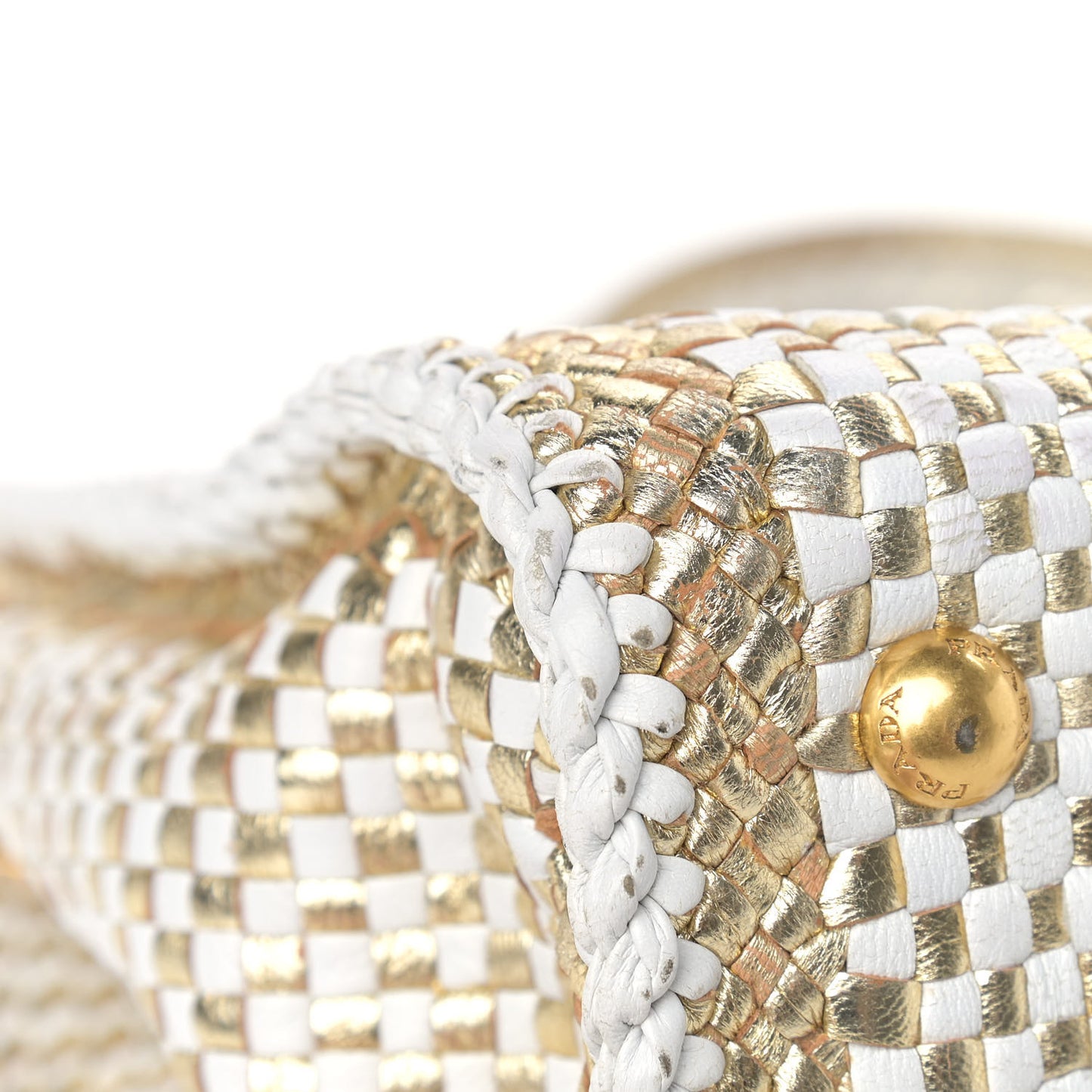Goatskin Woven Small Tote White Gold