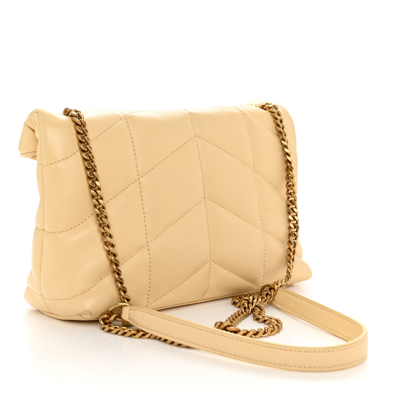 Saint Laurent Lambskin Quilted Toy Loulou Puffer Monogram Chain Satchel Jaune Pale 3 of 10