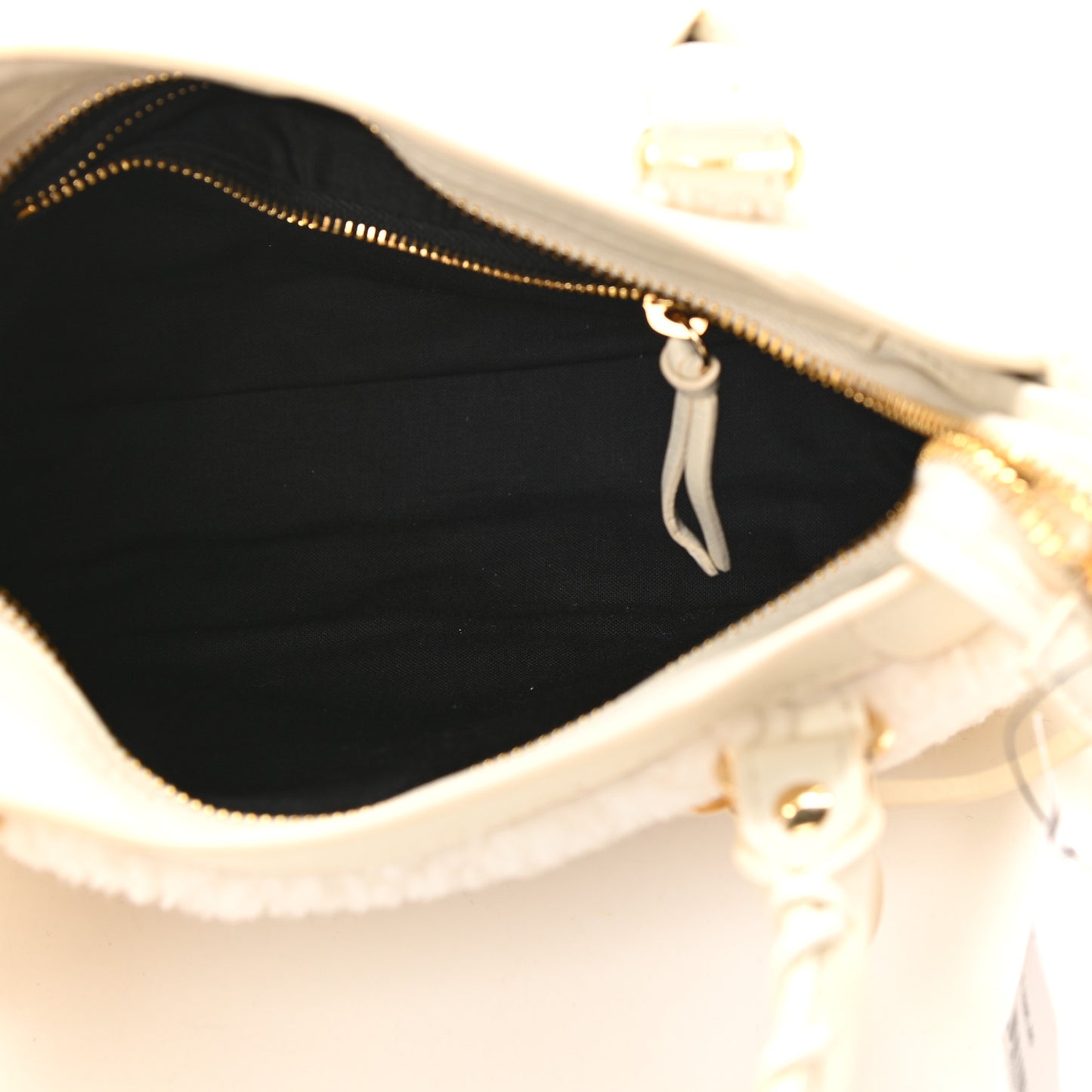 Shearling Nappa Gold Metallic Edge Hardware Mini City Cream