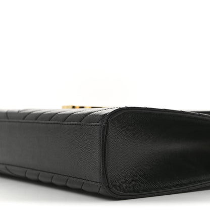 Saint Laurent Grain De Poudre Matelasse Chevron Large Monogram Satchel Black 11 of 13